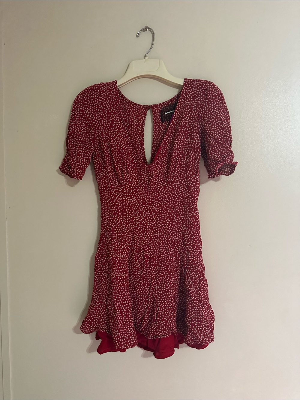Reformation Red Polka Dot Short Sleeve Mini Dress